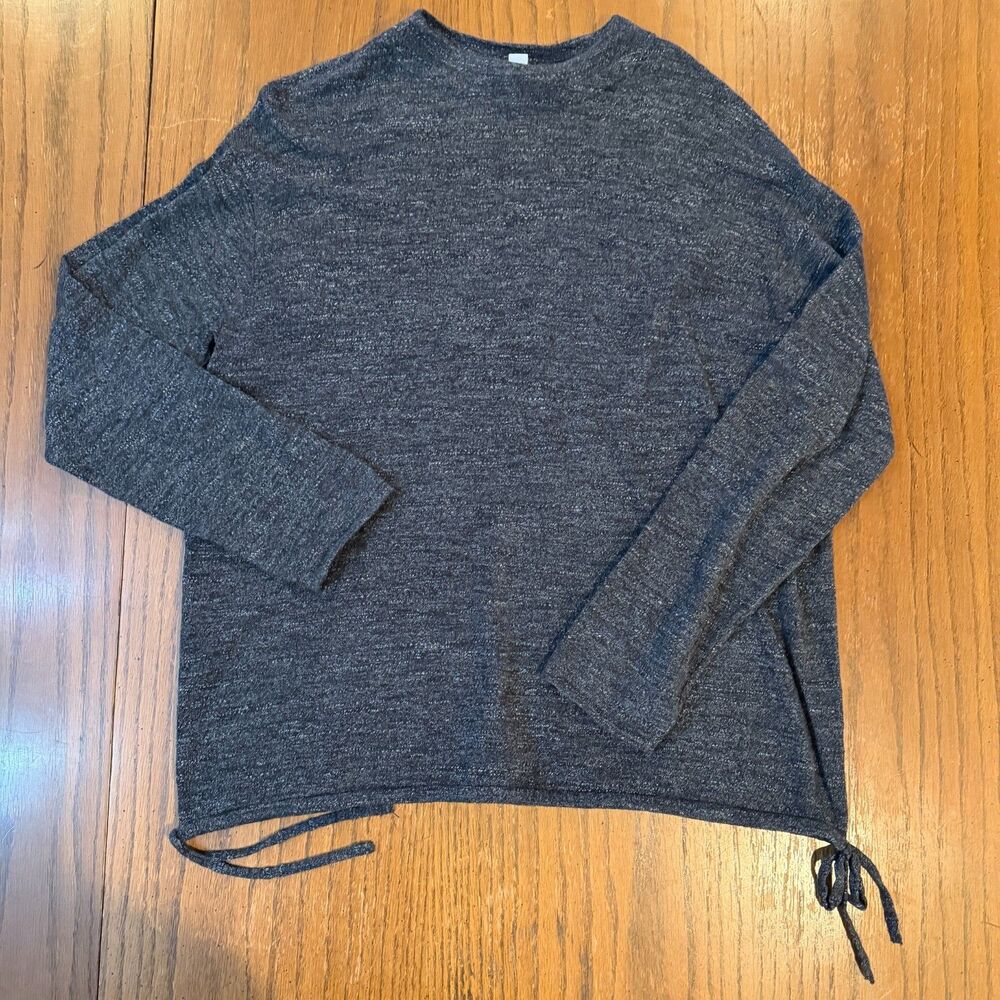 J Jill Pure Jill Top Womens L Charcoal 100% Cotton Drawstring Hem Long Sleeve